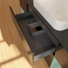 Тумба под раковину Villeroy & Boch Finion 160х50,1 см с подсветкой МДФ черный матовый лак/стекло черное матовое F742GMPD