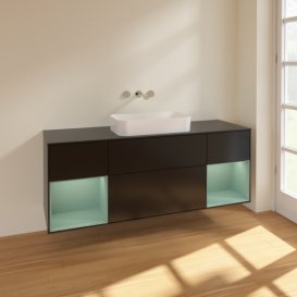 Тумба под раковину Villeroy & Boch Finion 160х50,1 см с подсветкой МДФ черный матовый лак/стекло черное матовое F742GMPD