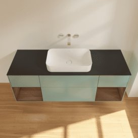Тумба под раковину Villeroy & Boch Finion 160х50,1 см с подсветкой МДФ оливковый матовый лак/стекло черное матовое F742GNGM