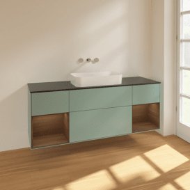 Тумба под раковину Villeroy & Boch Finion 160х50,1 см с подсветкой МДФ оливковый матовый лак/стекло черное матовое F742GNGM