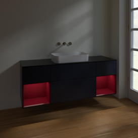 Тумба под раковину Villeroy & Boch Finion 160х50,1 см с подсветкой МДФ темно-синий матовый лак/стекло черное матовое F742HBHG