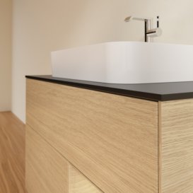 Тумба під раковину Villeroy & Boch Finion 100х50,1 см із підсвічуванням МДФ шпон дуба/скло чорне матове F372PCPC