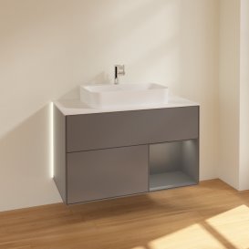 Тумба под раковину Villeroy & Boch Finion 100х50,1 см с подсветкой МДФ антрацит матовый лак/стекло белое матовое G371GKGK