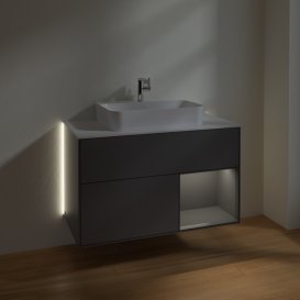 Тумба под раковину Villeroy & Boch Finion 100х50,1 см с подсветкой МДФ антрацит матовый лак/стекло белое матовое G371GKGK