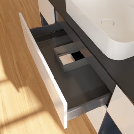 Тумба под раковину Villeroy & Boch Finion 160х50,1 см с подсветкой МДФ глянцевый белый лак/стекло черное матовое F742HGGF