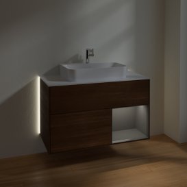 Тумба під раковину Villeroy & Boch Finion 100х50,1 см із підсвічуванням МДФ шпон волоського горіха/скло біле матове G371GKGN