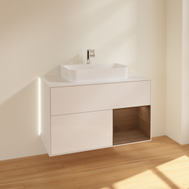 Тумба під раковину Villeroy & Boch Finion 100х50,1 см з підсвіткою МДФ білий глянцевий лак/скло біле матове G371GNGF