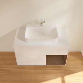 Тумба під раковину Villeroy & Boch Finion 100х50,1 см з підсвіткою МДФ білий глянцевий лак/скло біле матове G371GNGF