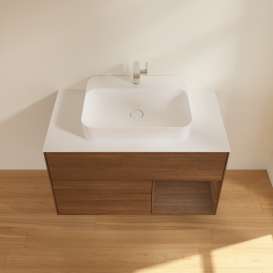 Тумба під раковину Villeroy & Boch Finion 100х50,1 см із підсвічуванням МДФ шпон волоського горіха/скло біле матове G371GNGN