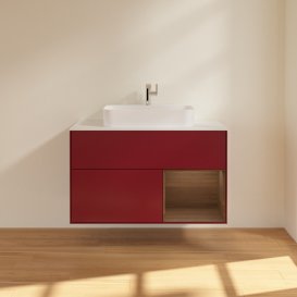 Тумба под раковину Villeroy & Boch Finion 100х50,1 см с подсветкой МДФ пион матовый лак/стекло белое матовое G371GNHB