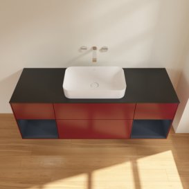 Тумба под раковину Villeroy & Boch Finion 160х50,1 см с подсветкой МДФ пион матовый лак/стекло черное матовое F742HGHB