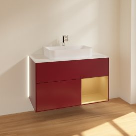 Тумба під раковину Villeroy & Boch Finion 100х50,1 см з підсвічуванням МДФ півонія матовий лак/скло біле матове G371HFHB