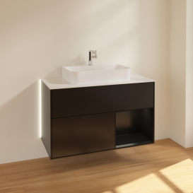 Тумба під раковину Villeroy & Boch Finion 100х50,1 см із підсвічуванням МДФ чорний матовий лак/скло біле матове G371PDPD