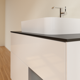 Тумба під раковину Villeroy & Boch Finion 100х50,1 см з підсвічуванням МДФ білий глянцевий лак/скло чорне матове G372GKGF