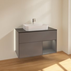 Тумба под раковину Villeroy & Boch Finion 100х50,1 см с подсветкой МДФ антрацит матовый лак/стекло черное матовое G372GKGK