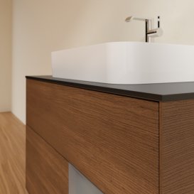 Тумба під раковину Villeroy & Boch Finion 100х50,1 см із підсвічуванням МДФ шпон волоського горіха/скло чорне матове G372GKGN