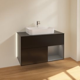Тумба під раковину Villeroy & Boch Finion 100х50,1 см із підсвічуванням МДФ чорний матовий лак/скло чорне матове G372GKPD
