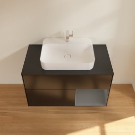 Тумба під раковину Villeroy & Boch Finion 100х50,1 см із підсвічуванням МДФ чорний матовий лак/скло чорне матове G372GKPD