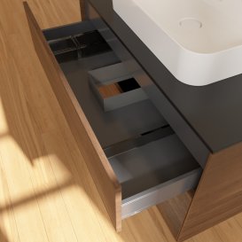 Тумба під раковину Villeroy & Boch Finion 100х50,1 см із підсвічуванням МДФ шпон волоського горіха/скло чорне матове G372GNGN