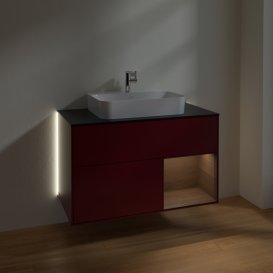 Тумба под раковину Villeroy & Boch Finion 100х50,1 см с подсветкой МДФ пион матовый лак/стекло черное матовое G372GNHB