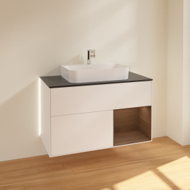 Тумба під раковину Villeroy & Boch Finion 100х50,1 см із підсвічуванням МДФ білий матовий лак/скло чорне матове G372GNMT