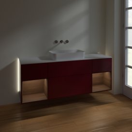 Тумба под раковину Villeroy & Boch Finion 160х50,1 см с подсветкой МДФ пион матовый лак/стекло белое матовое G741GNHB