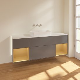 Тумба под раковину Villeroy & Boch Finion 160х50,1 см с подсветкой МДФ антрацит матовый лак/стекло белое матовое G741HFGK