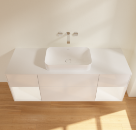 Тумба під раковину Villeroy & Boch Finion 160х50,1 см з підсвіткою МДФ білий глянцевий лак/скло біле матове G741MTGF