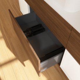 Тумба под раковину Villeroy & Boch Finion 160х50,1 см с подсветкой МДФ шпон грецкого ореха/стекло белое матовое G741MTGN