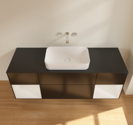 Тумба під раковину Villeroy & Boch Finion 160х50,1 см із підсвічуванням МДФ чорний матовий лак/скло чорне матове G742GFPD