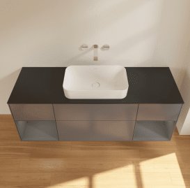 Тумба під раковину Villeroy & Boch Finion 160х50,1 см із підсвічуванням МДФ антрацит матовий лак/скло чорне матове G742GKGK