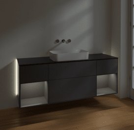Тумба під раковину Villeroy & Boch Finion 160х50,1 см із підсвічуванням МДФ антрацит матовий лак/скло чорне матове G742GKGK
