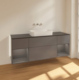 Тумба під раковину Villeroy & Boch Finion 160х50,1 см із підсвічуванням МДФ антрацит матовий лак/скло чорне матове G742GKGK