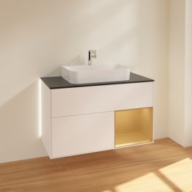 Тумба під раковину Villeroy & Boch Finion 100х50,1 см із підсвічуванням МДФ білий матовий лак/скло чорне матове G372HFMT