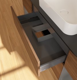 Тумба під раковину Villeroy & Boch Finion 160х50,1 см із підсвічуванням МДФ шпон волоського горіха/скло чорне матове G742GKGN