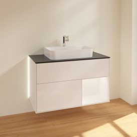 Тумба під раковину Villeroy & Boch Finion 100х50,1 см з підсвіткою МДФ білий глянцевий лак/скло чорне матове G372MTGF