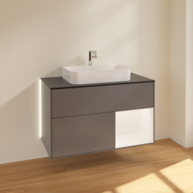 Тумба під раковину Villeroy & Boch Finion 100х50,1 см з підсвічуванням МДФ антрацит матовий лак/скло чорне матове G372MTGK