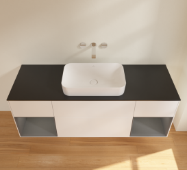 Тумба під раковину Villeroy & Boch Finion 160х50,1 см із підсвічуванням МДФ білий матовий лак/скло чорне матове G742GKMT