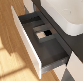 Тумба під раковину Villeroy & Boch Finion 160х50,1 см із підсвічуванням МДФ білий матовий лак/скло чорне матове G742GKMT