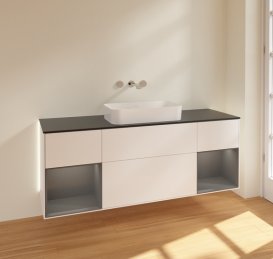 Тумба під раковину Villeroy & Boch Finion 160х50,1 см із підсвічуванням МДФ білий матовий лак/скло чорне матове G742GKMT