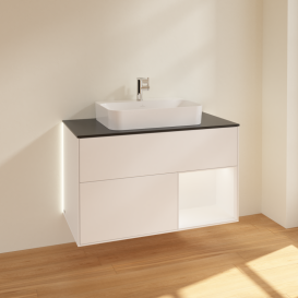 Тумба під раковину Villeroy & Boch Finion 100х50,1 см із підсвічуванням МДФ білий матовий лак/скло чорне матове G372MTMT