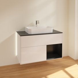 Тумба під раковину Villeroy & Boch Finion 100х50,1 см з підсвіткою МДФ білий глянцевий лак/скло чорне матове G372PDGF