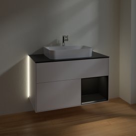 Тумба під раковину Villeroy & Boch Finion 100х50,1 см з підсвіткою МДФ білий глянцевий лак/скло чорне матове G372PDGF