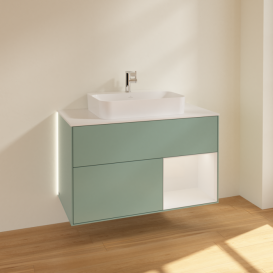 Тумба под раковину Villeroy & Boch Finion 100х50,1 см с подсветкой МДФ оливковый матовый лак/стекло белое матовое G371GFGM