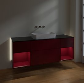 Тумба під раковину Villeroy & Boch Finion 160х50,1 см з підсвічуванням МДФ півонія матовий лак/скло чорне матове G742HBHB