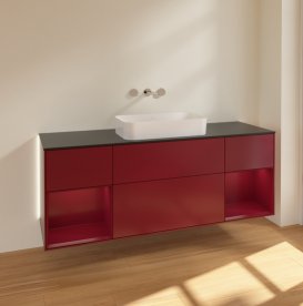 Тумба під раковину Villeroy & Boch Finion 160х50,1 см з підсвічуванням МДФ півонія матовий лак/скло чорне матове G742HBHB