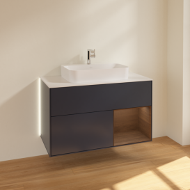 Тумба під раковину Villeroy & Boch Finion 100х50,1 см із підсвічуванням МДФ темно-синій матовий лак/скло біле матове G371GNHG