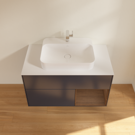 Тумба під раковину Villeroy & Boch Finion 100х50,1 см із підсвічуванням МДФ темно-синій матовий лак/скло біле матове G371GNHG