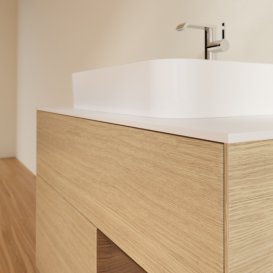 Тумба под раковину Villeroy & Boch Finion 100х50,1 см с подсветкой МДФ шпон дуба/стекло белое матовое G371GNPC