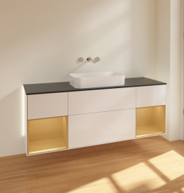 Тумба під раковину Villeroy & Boch Finion 160х50,1 см з підсвічуванням МДФ білий глянцевий лак/скло чорне матове G742HFGF